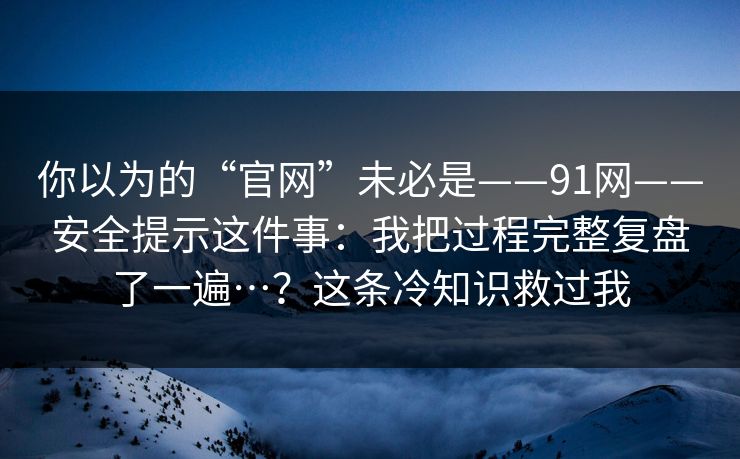 你以为的“官网”未必是——91网——安全提示这件事：我把过程完整复盘了一遍…？这条冷知识救过我